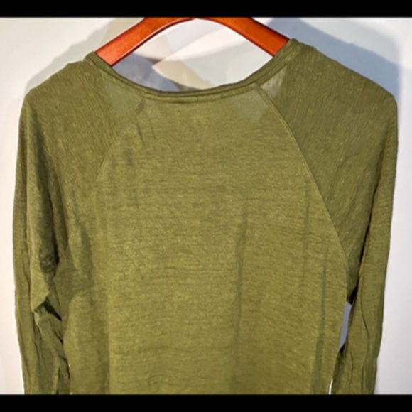 Summer 100% Linen! Cynthia Rowley, Long Sleeve Top/Tee Green Size L - Picture 5 of 13